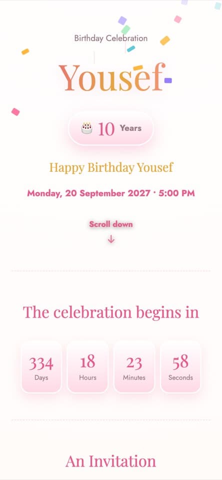 Inside the invitation — The Cake