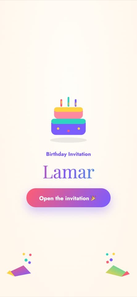 Opening screen — Celebration